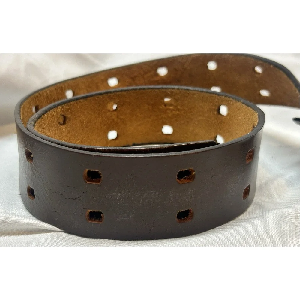 Classic Brown Leather Double-Prong Belt with Brass Buckle